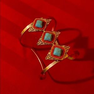 Tribal Bangle Bracelet with turquoise stones